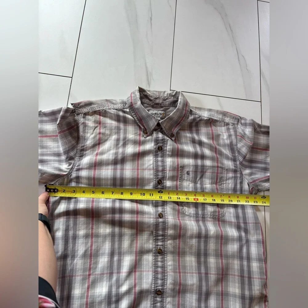3/$30 Carhartt Men's Relaxed Fit Plaid Short Sleeve Button-Down Shirt size large - Picture 5 of 6